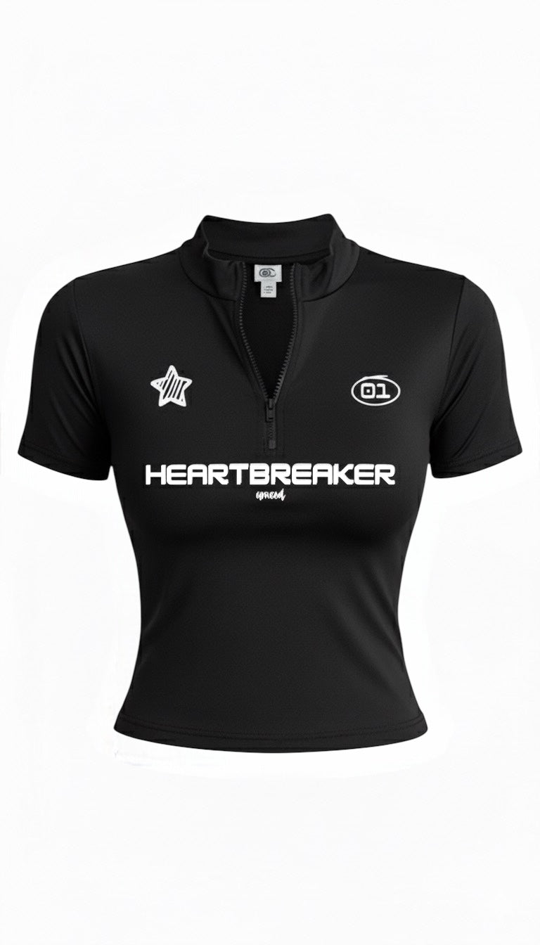 fitted “Heartbreaker” lycra black top