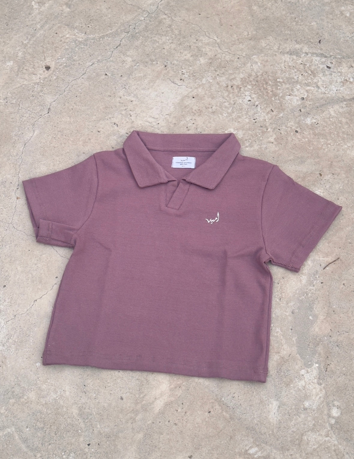 Ribbed “petal” polo crop top