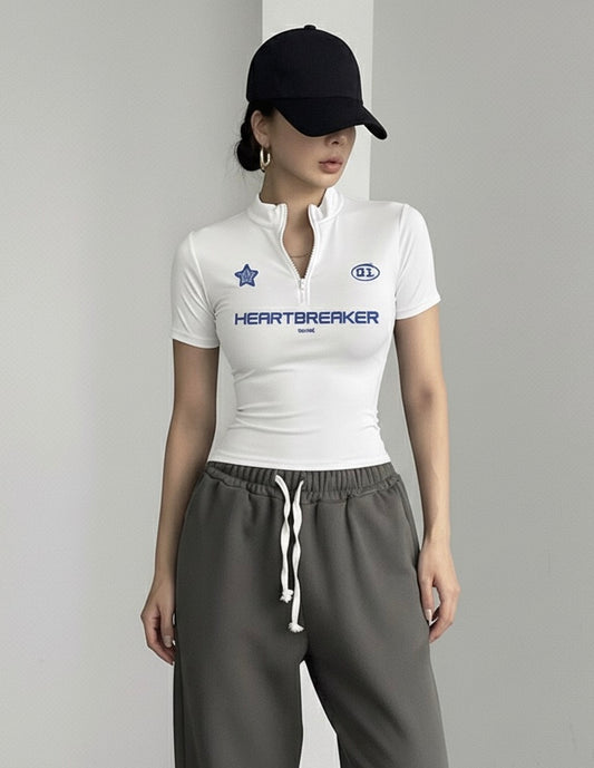 fitted “Heartbreaker” lycra white top