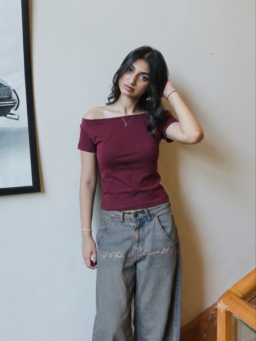 maroon off shoulder