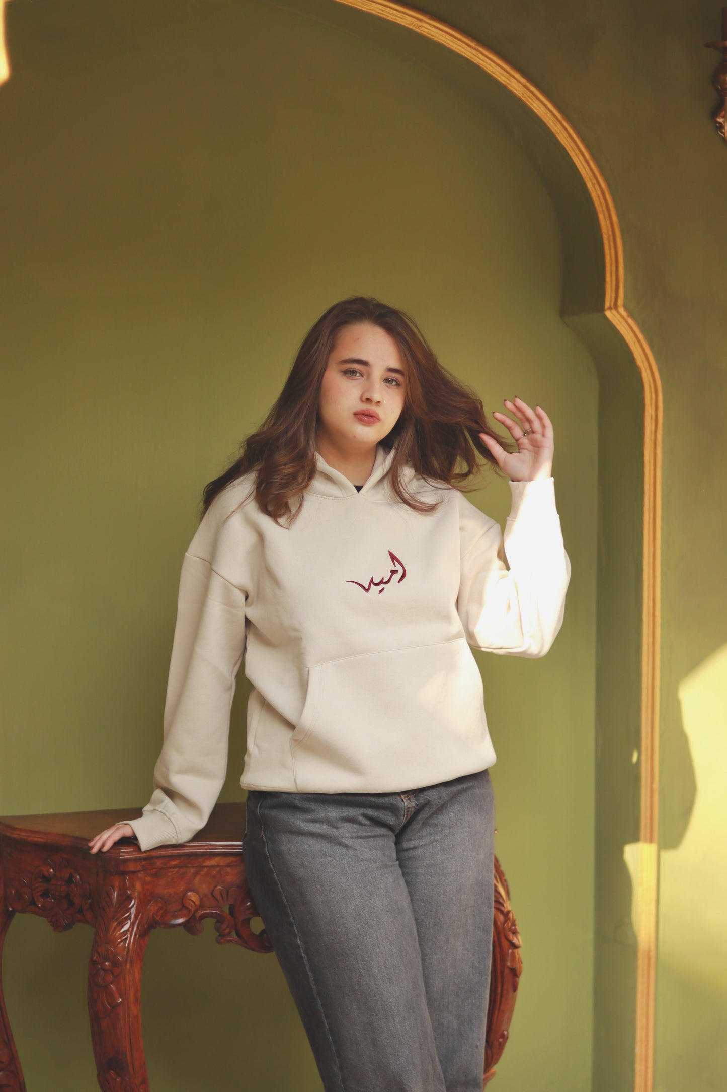 “Canvas” minimal beige hoodie