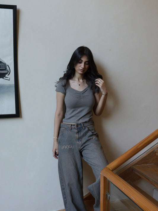 clinched grey baby tee