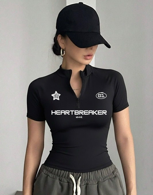 fitted “Heartbreaker” lycra black top