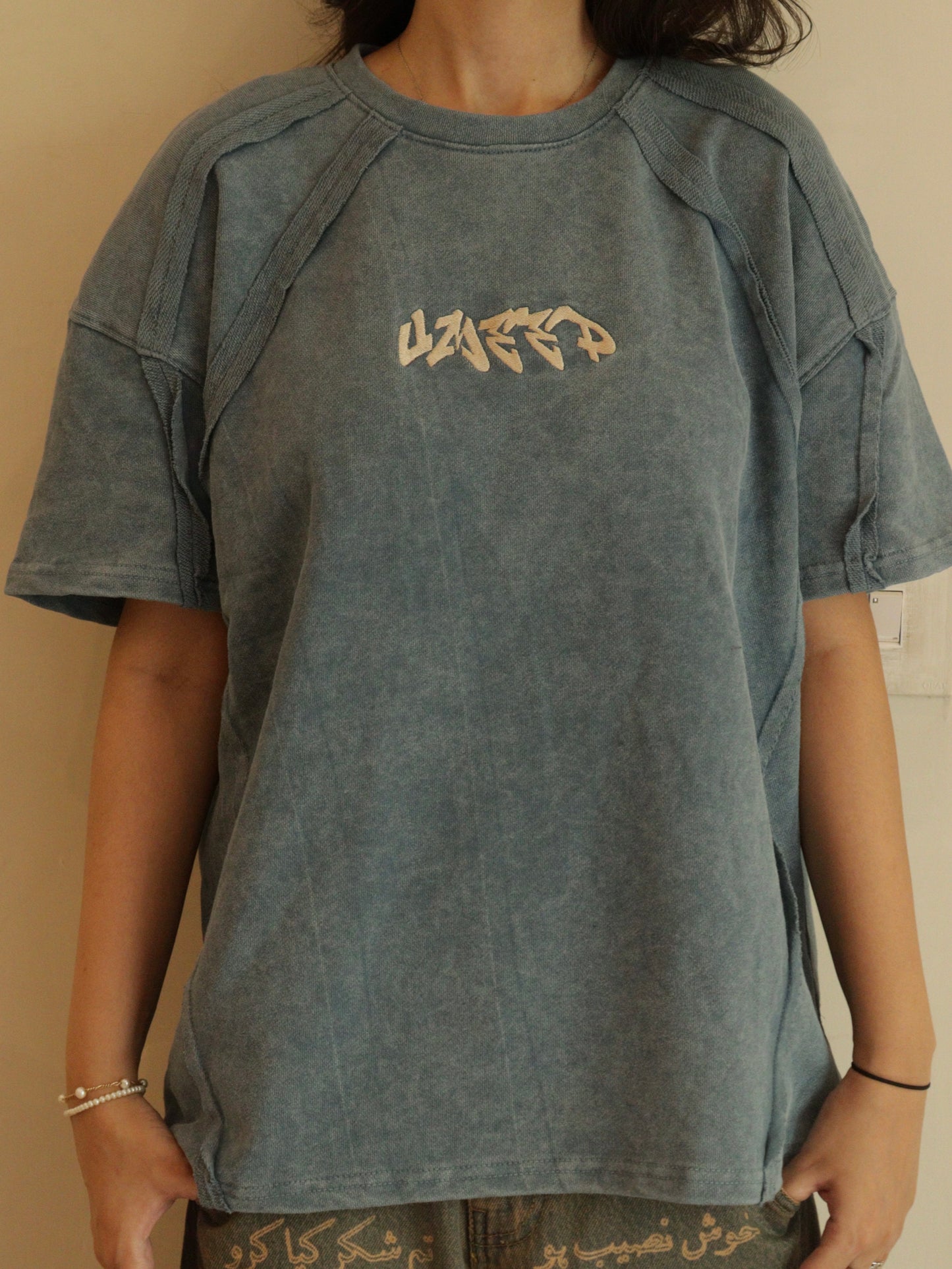 blue paneled deconstructed tee