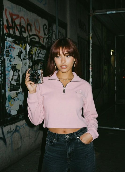 “Blush” crop quarter zip