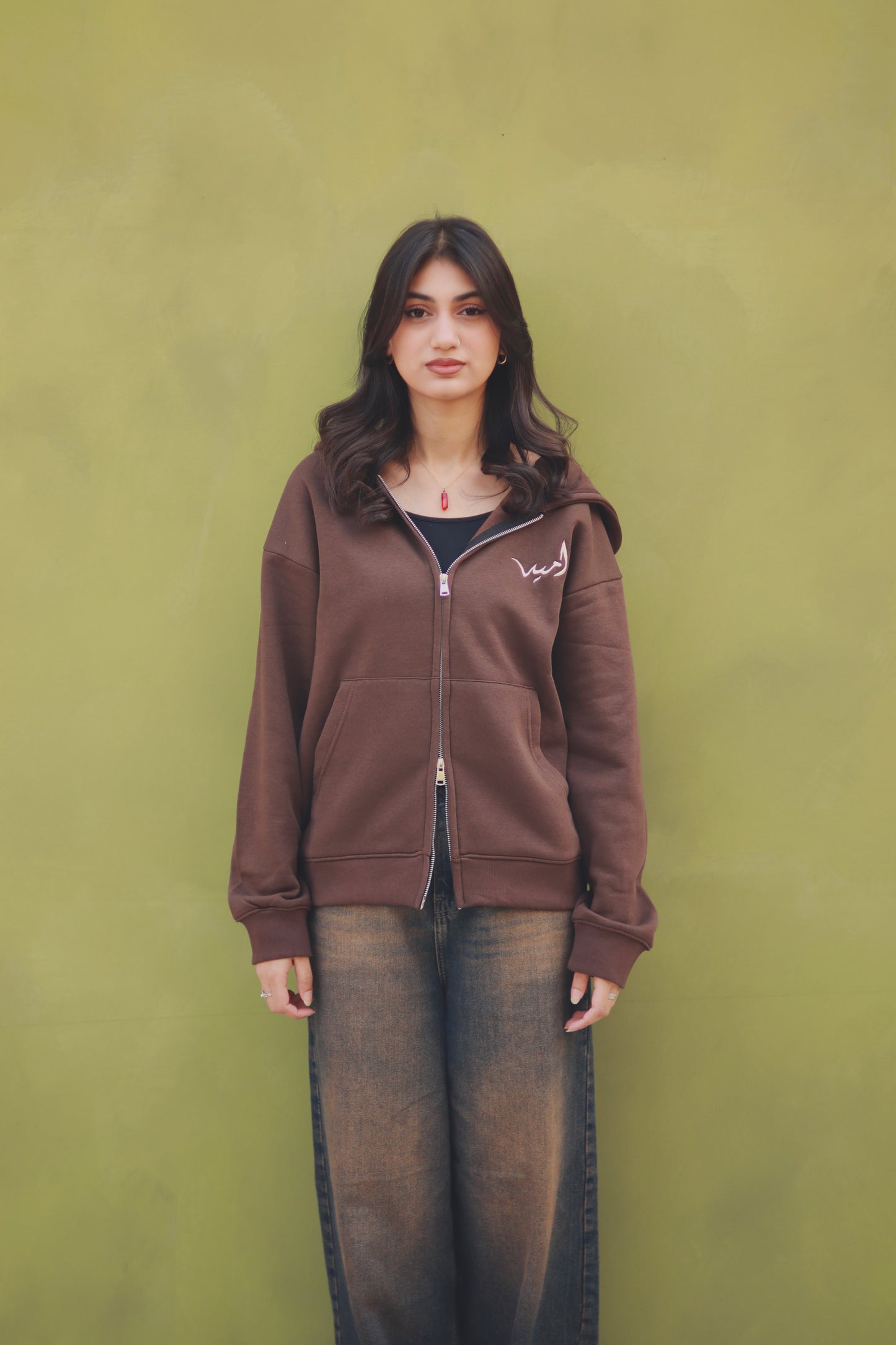 “Cocoa” dual zip brown hoodie