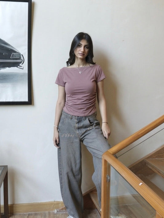 pink boatneck with side elastic