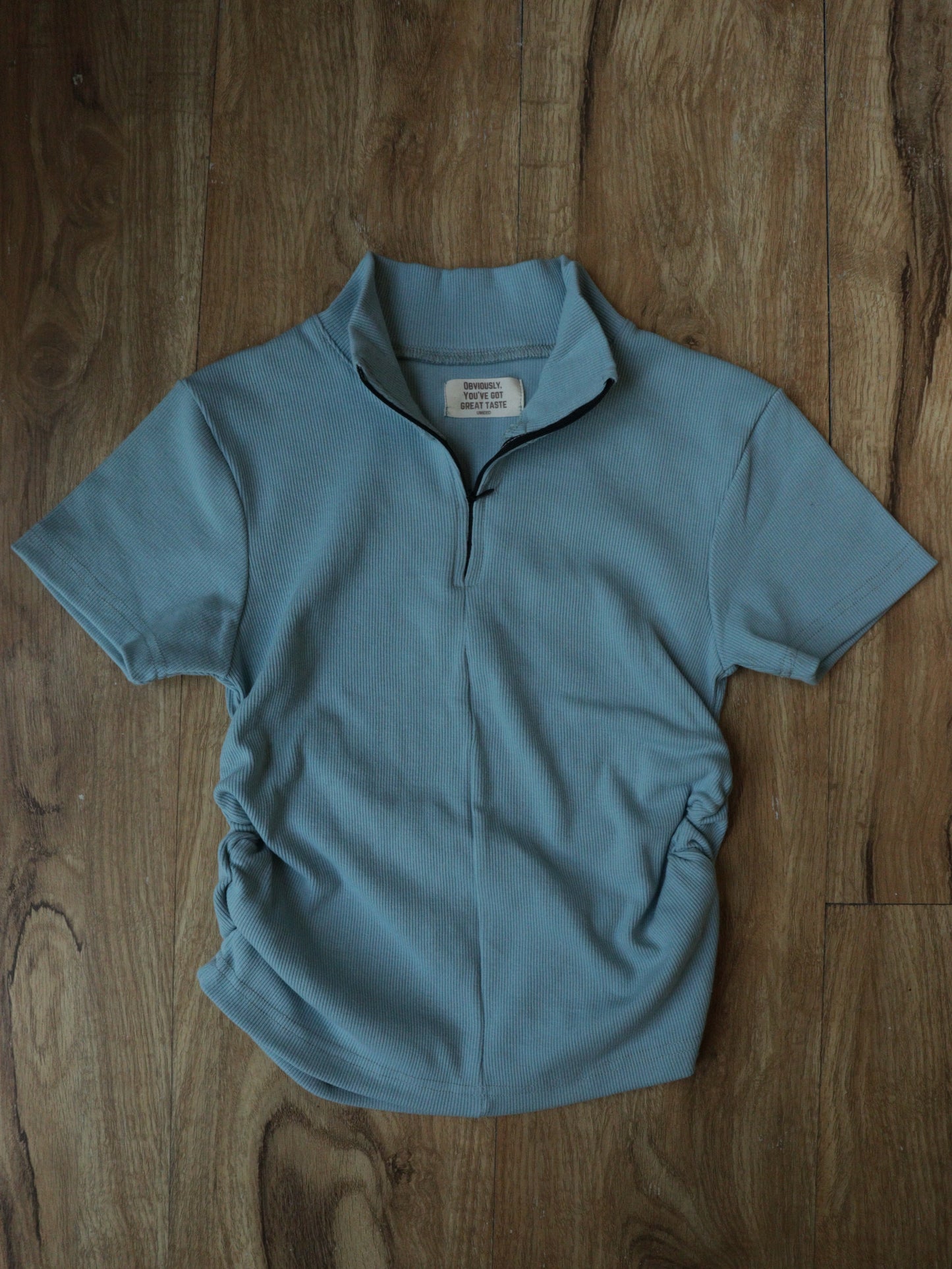 blue half zip with side elastic
