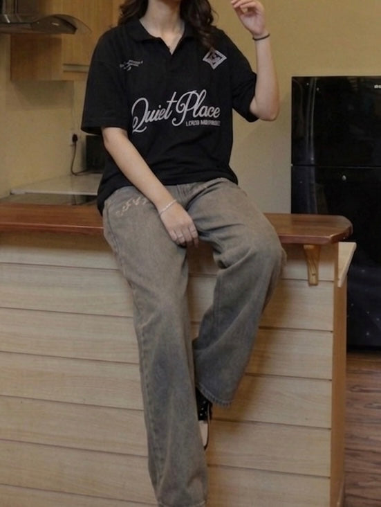 black boxy fit polo