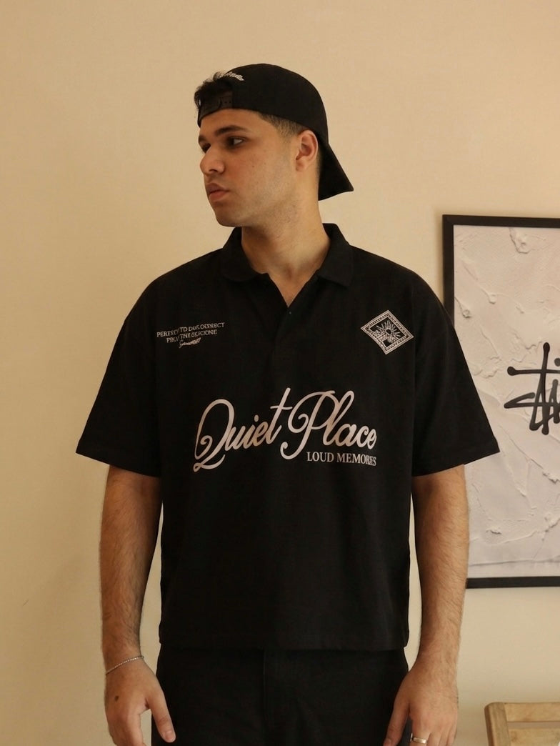 black boxy fit polo