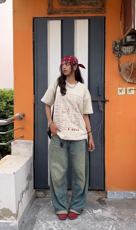 “BAS AIK AUR GAME” beige tee