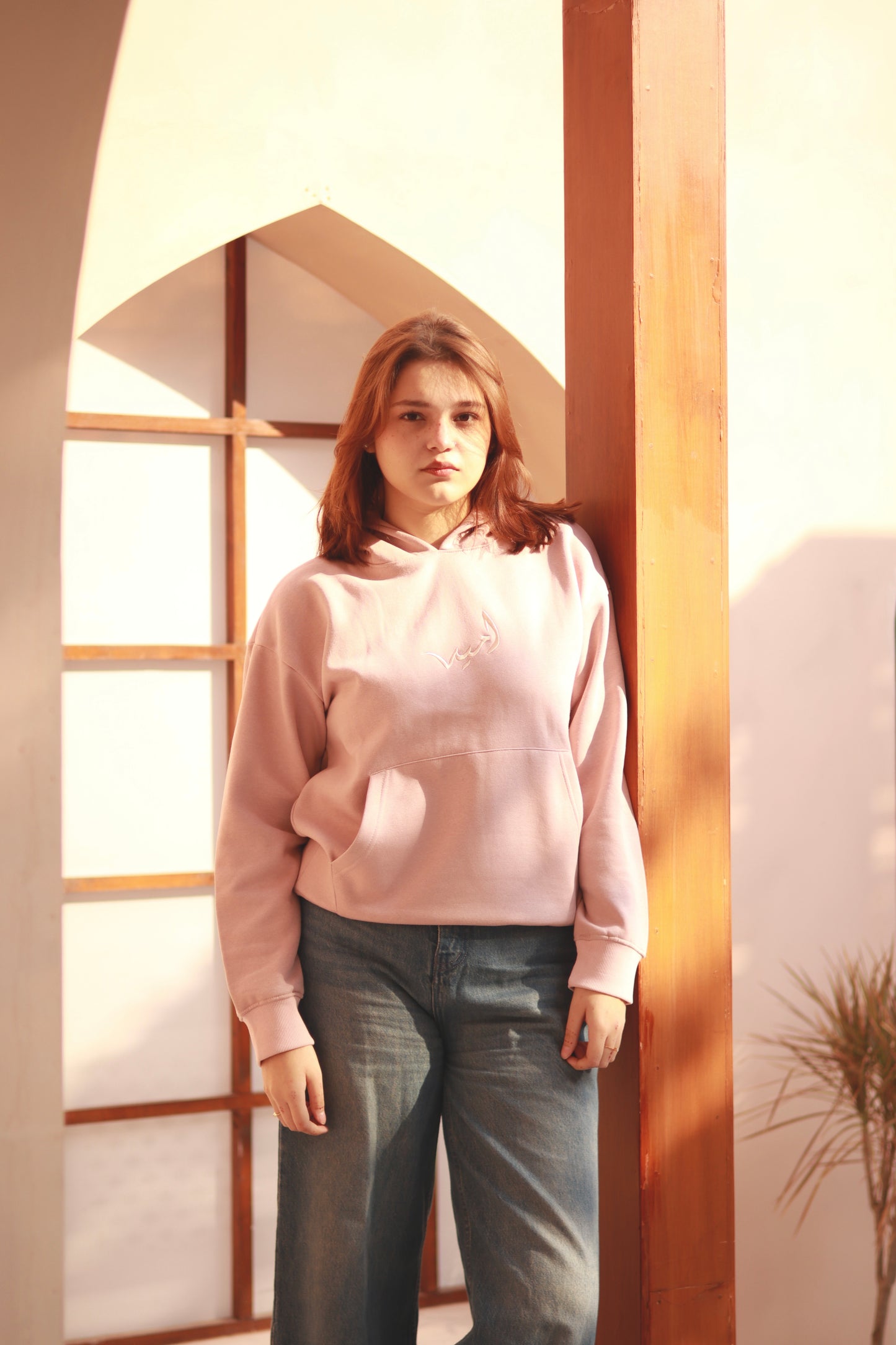 “Soft Coral” minimal pink hoodie