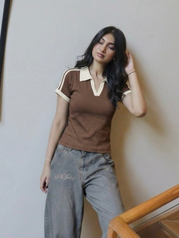 brown stripes polo