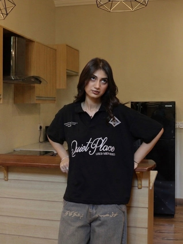 black boxy fit polo