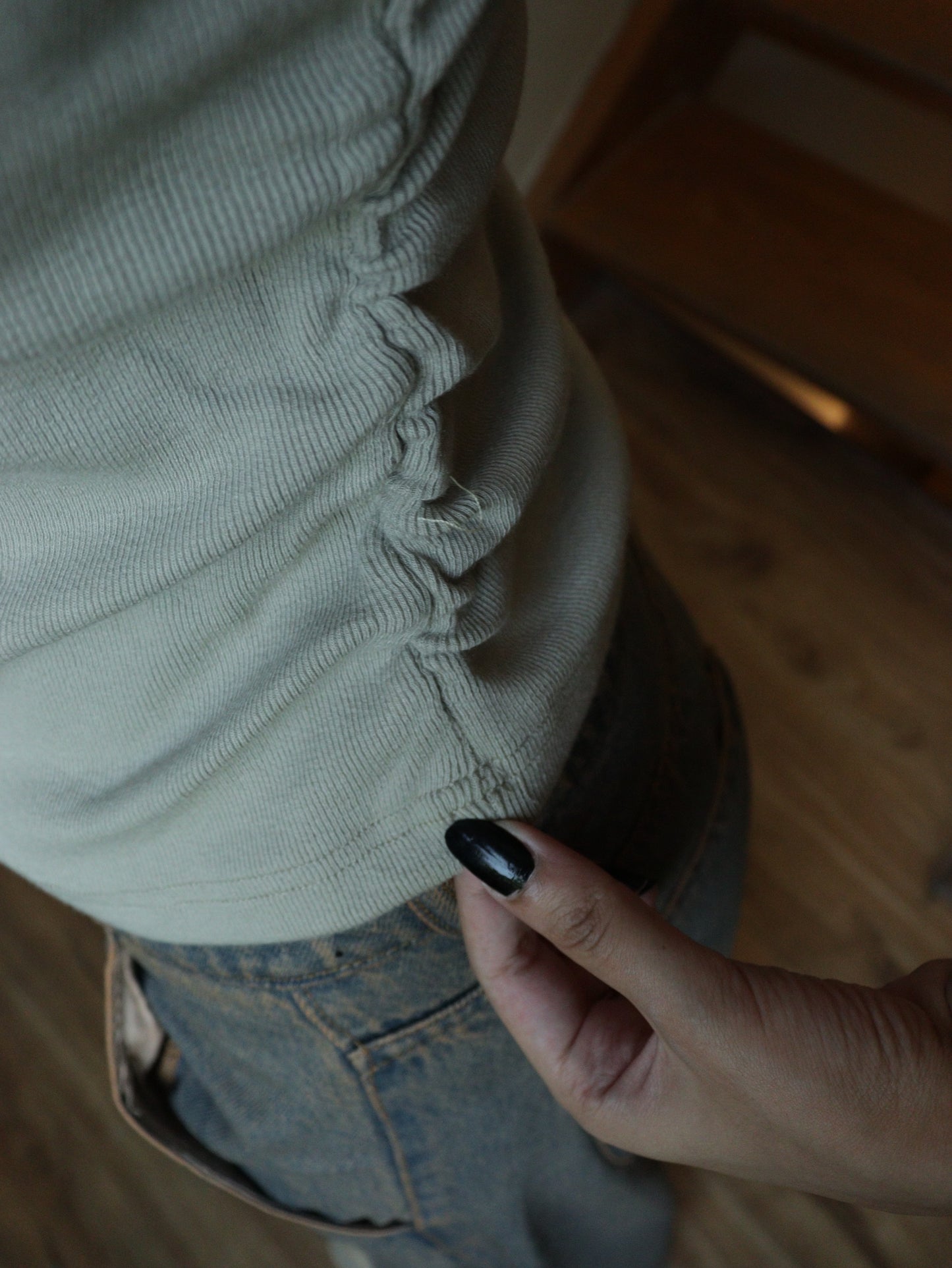 pistachio half zip with side elastic