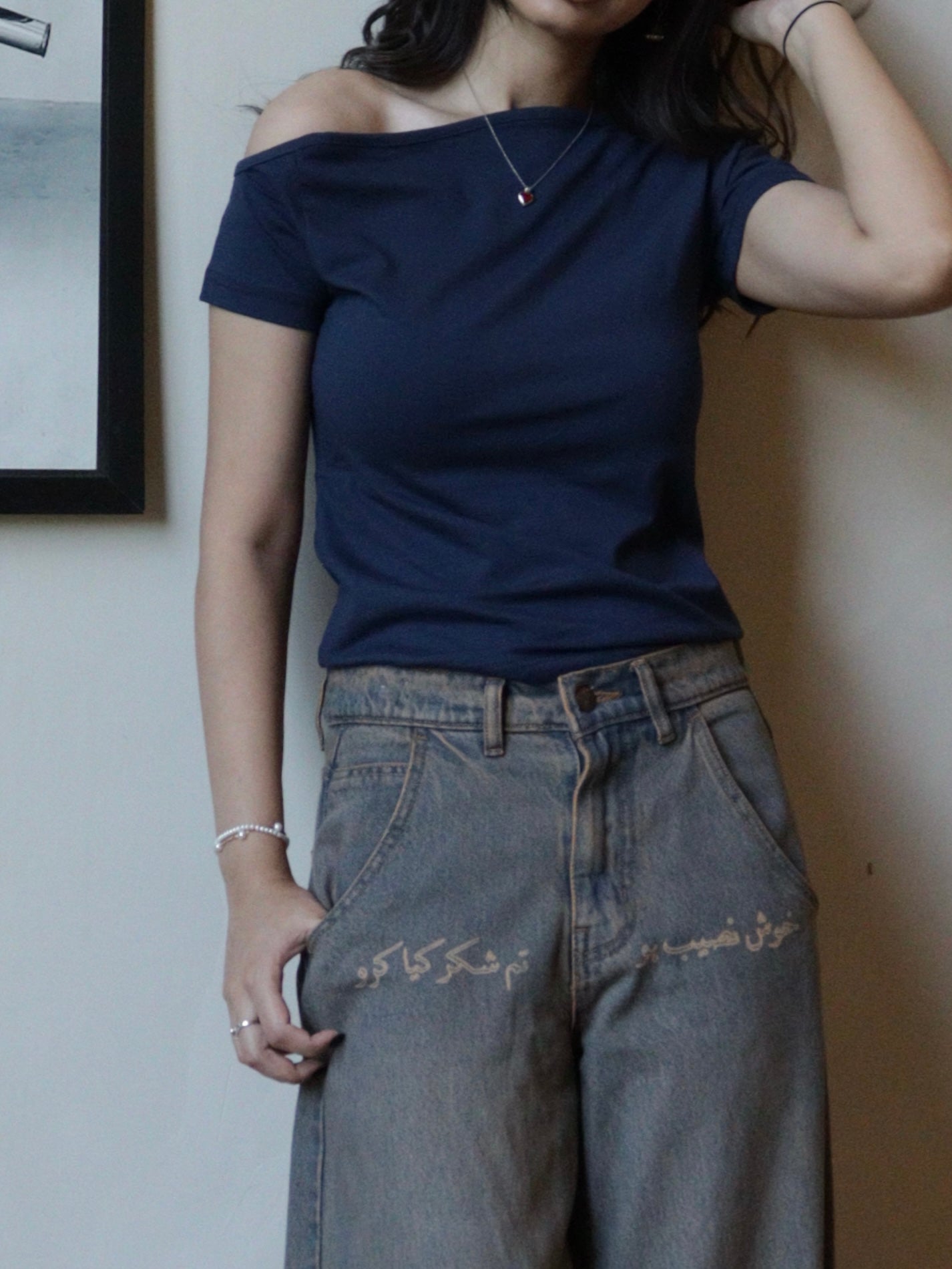 blue off shoulder