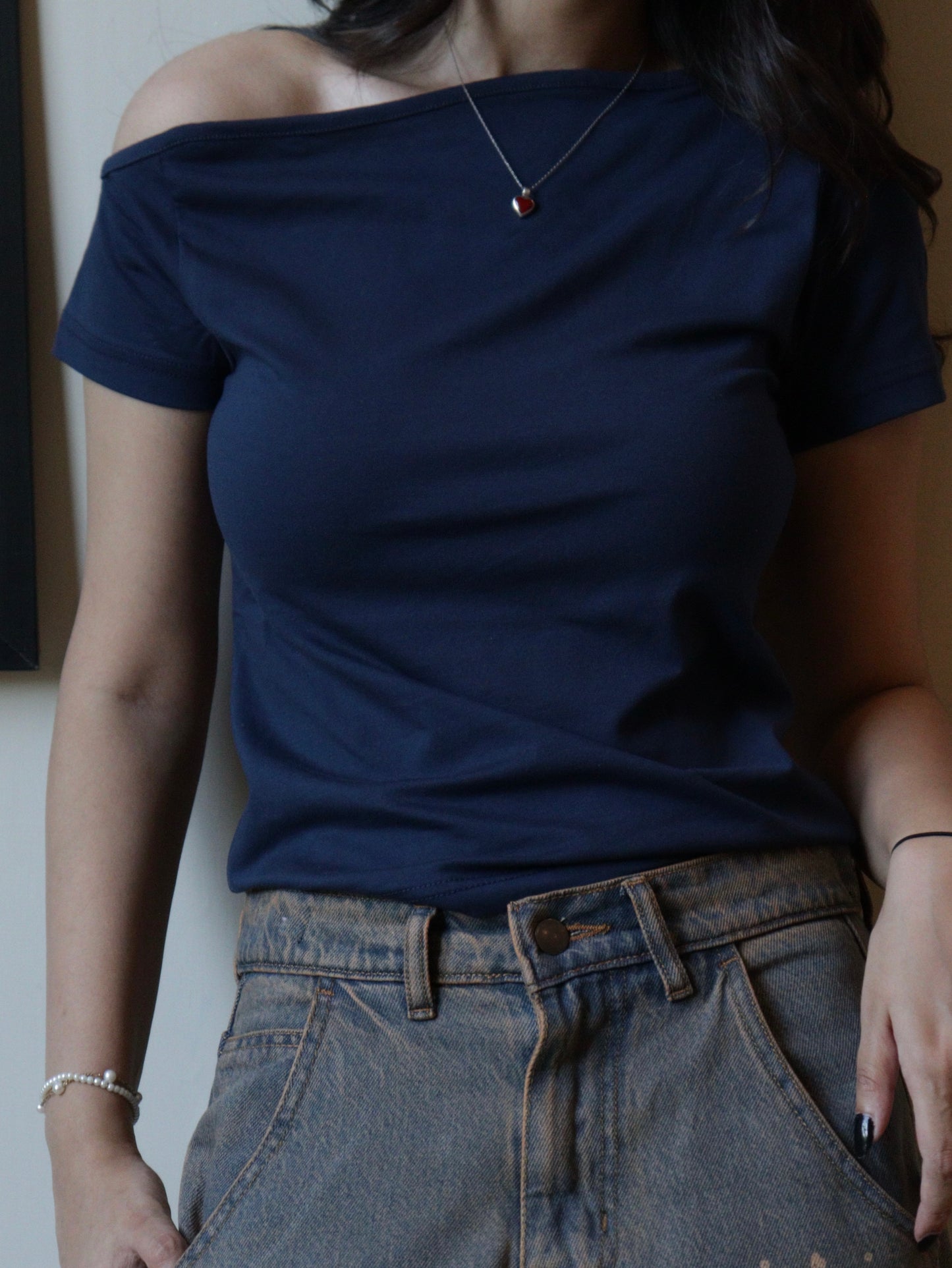 blue off shoulder