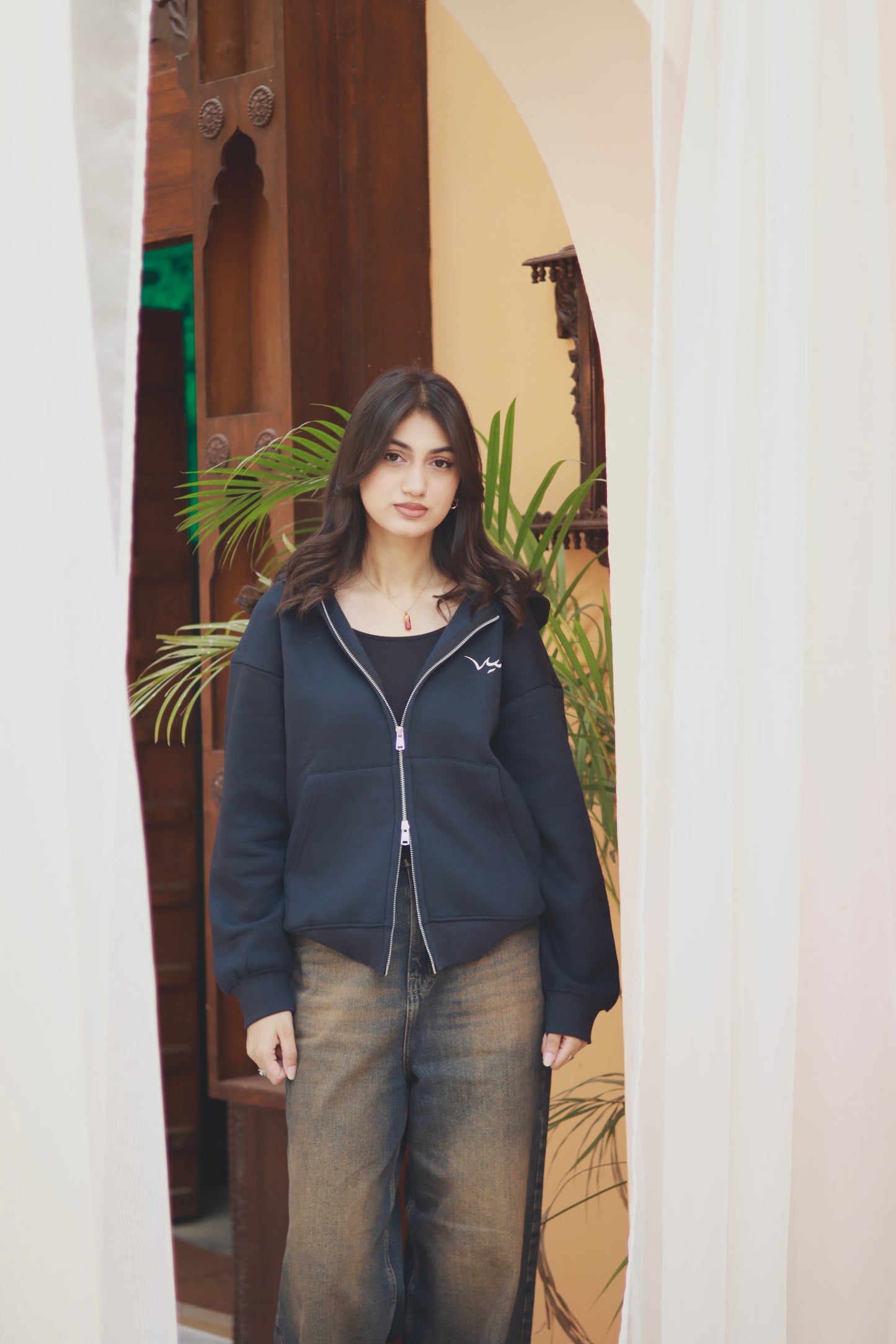 “Atlantic” dual zip blue hoodie