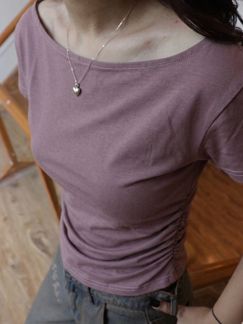 pink boatneck with side elastic