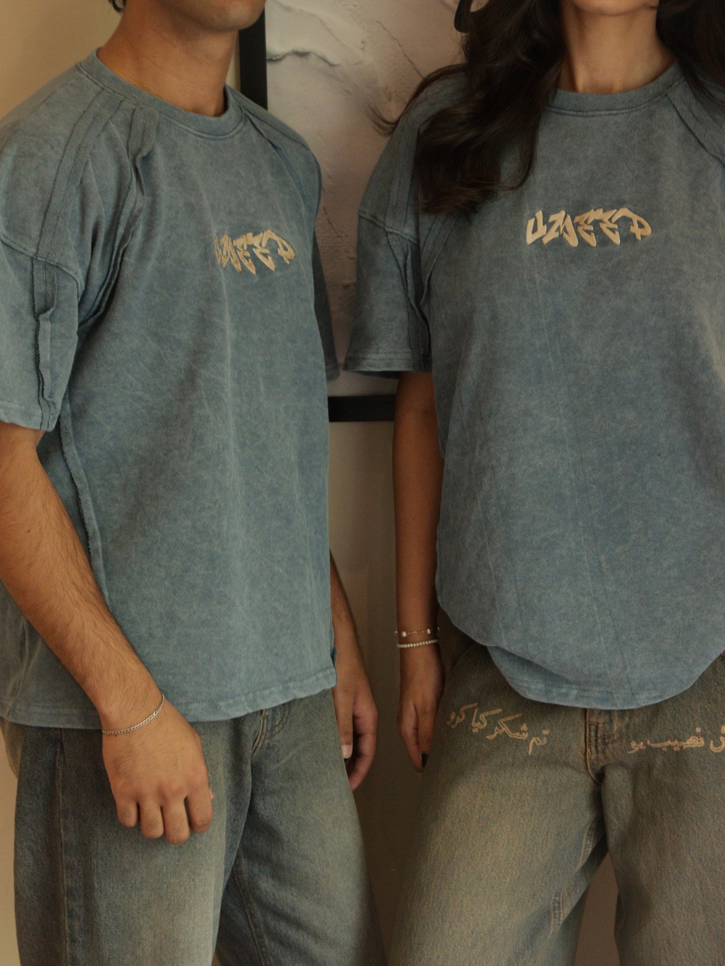 blue paneled deconstructed tee