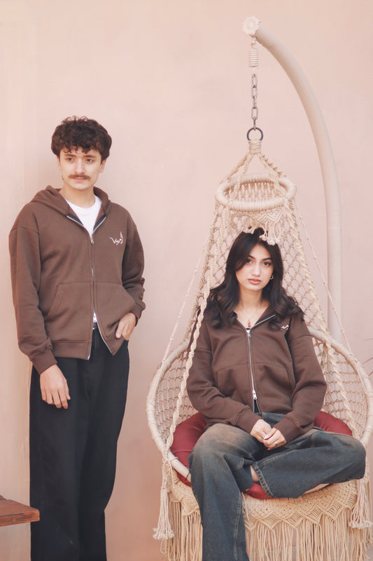 “Cocoa” dual zip brown hoodie