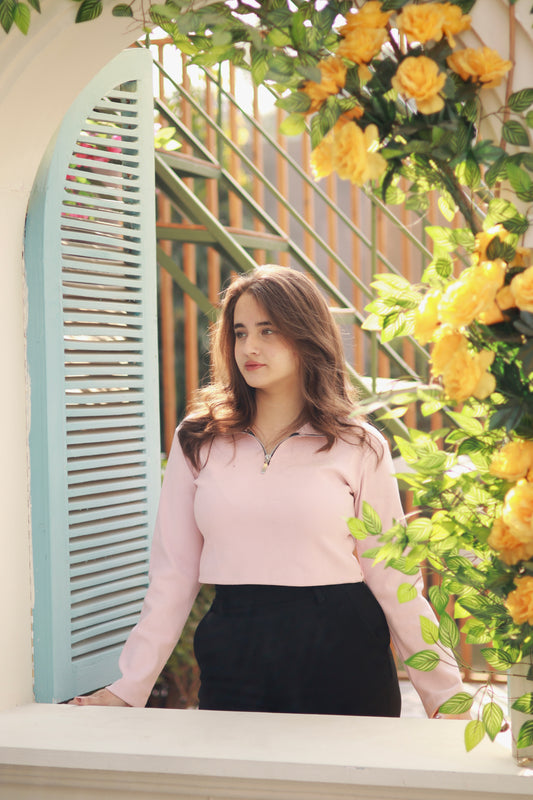 “Blush” crop quarter zip